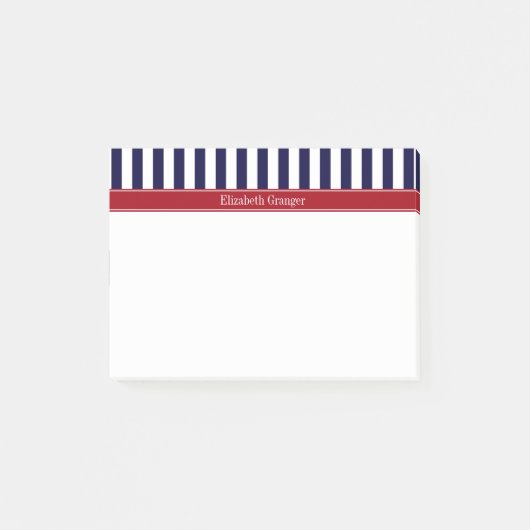 Navy Blue White Stripe Cranberry Name Monogram Post-it® Notes (Voorkant)