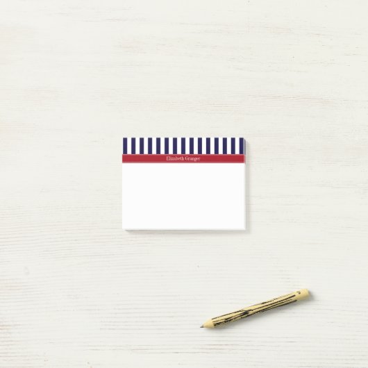 Navy Blue White Stripe Cranberry Name Monogram Post-it® Notes (Op bureau)