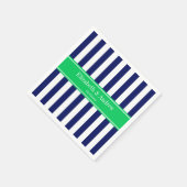 Navy Blue White Stripe Emerald Green Name Monogram Servet (Hoek)