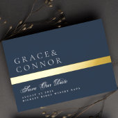 Navy Blue White Stripe foto slaat de datum op Folie Uitnodiging