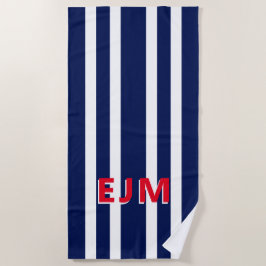 Navy Blue White Stripe gepersonaliseerd monogram Strandlaken