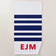 Navy Blue White Stripe - gepersonaliseerd rood mon