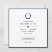 Navy Blue & White Stripe Huwelijksuitnodiging Kaart (Voorkant)