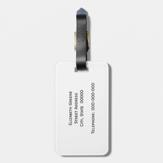 Navy Blue White Stripe Lila naam Monogram Bagagelabel (Achterkant verticaal)