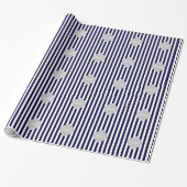 Navy Blue White Stripe Lt Grey Quatrefoil Monogram Cadeaupapier (Uitgerold)