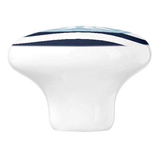Navy Blue & White Stripe met Light Blue Monogram Keramische Knop (Zijkant)