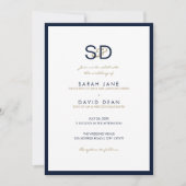 Navy Blue & White Stripe Monogram Weddenschap Kaart (Voorkant)