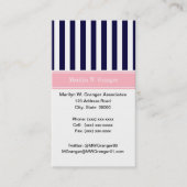 Navy Blue White Stripe Pink Name Monogram Visitekaartje (Voorkant)