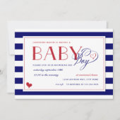 Navy Blue & White Stripe Red Baby shower Boy Kaart (Voorkant)
