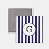 Navy Blue White Stripe Round Whologram Etiket Magneet (Voorkant / Achterkant)