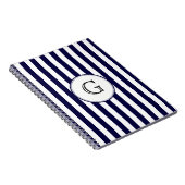 Navy Blue White Stripe Round Whologram Etiket Notitieboek (Rechterzijde)