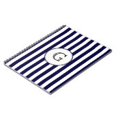 Navy Blue White Stripe Round Whologram Etiket Notitieboek (Linkerzijde)