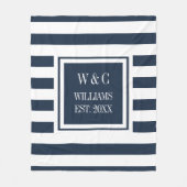 Navy Blue White Stripe Stylish Monogram Fleece Deken (Voorkant)