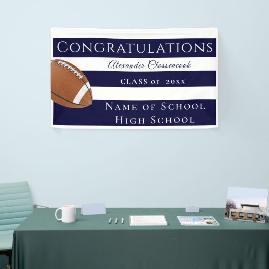 Navy Blue White Striped football afstuderen Spandoek (Beurs)