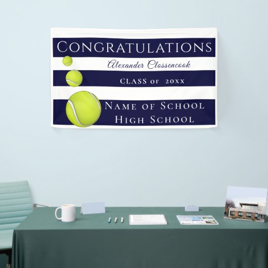 Navy Blue White Striped football afstuderen Spandoek (Beurs)