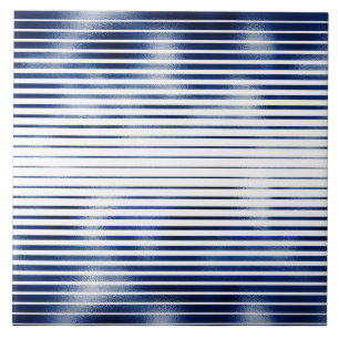Navy blue white striped geometrische patroonfolie tegeltje