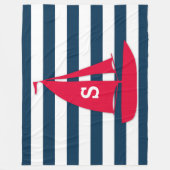Navy Blue White Striped Monogram Red Boat Nautical Fleece Deken (Voorkant)