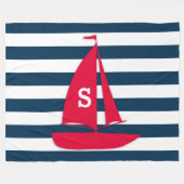 Navy Blue White Striped Monogram Red Boat Nautical Fleece Deken (Voorkant (Horizontaal))
