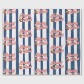 Navy Blue White Stripes Aardbei Verjaardag Cadeaupapier (Vlak)