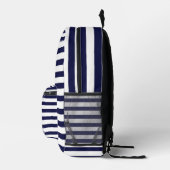 Navy Blue White Stripes Bedrukte Rugzak (Rechts)