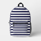 Navy Blue White Stripes Bedrukte Rugzak (Voorkant)