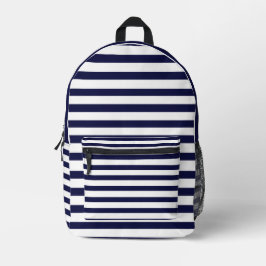 Navy Blue White Stripes Bedrukte Rugzak