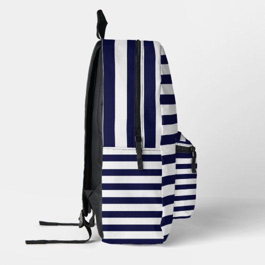 Navy Blue White Stripes Bedrukte Rugzak (Links)