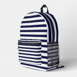 Navy Blue White Stripes Bedrukte Rugzak
