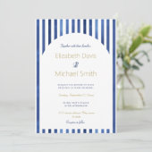 Navy Blue & White Stripes Coastal Nautical Design Kaart (Staand voorkant)