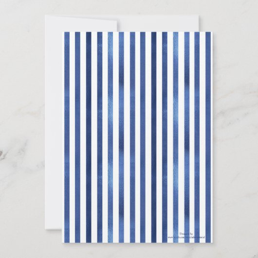 Navy Blue & White Stripes Coastal Nautical Design Kaart (Achterkant)