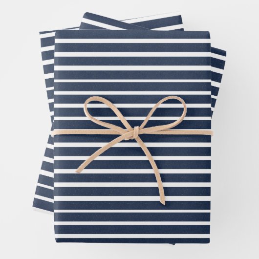 Navy Blue White Stripes Inpakpapier Vel (In situ)