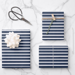 Navy Blue White Stripes Inpakpapier Vel