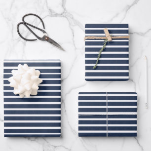 Navy Blue White Stripes Inpakpapier Vel