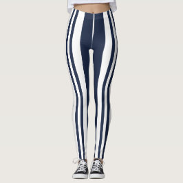 Navy Blue White Stripes Leggings