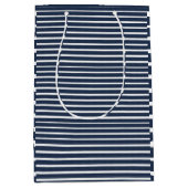 Navy Blue White Stripes Medium Cadeauzakje (Voorkant)