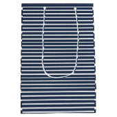 Navy Blue White Stripes Medium Cadeauzakje (Achterkant)