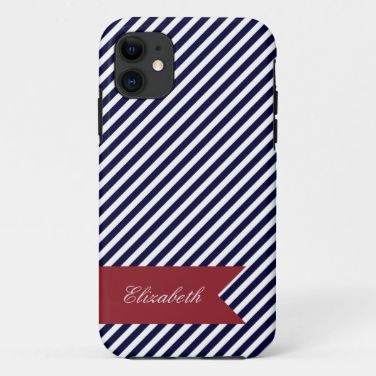 Navy Blue & White Stripes met Monogram iPhone 5 Ho Case-Mate iPhone Case (Achterkant)