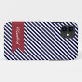 Navy Blue & White Stripes met Monogram iPhone 5 Ho Case-Mate iPhone Case (Achterkant (horizontaal))