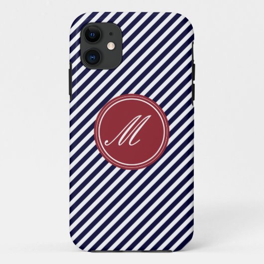 Navy Blue & White Stripes met Monogram iPhone 5 Ho Case-Mate iPhone Case (Achterkant)