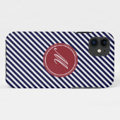 Navy Blue & White Stripes met Monogram iPhone 5 Ho Case-Mate iPhone Case (Achterkant (horizontaal))