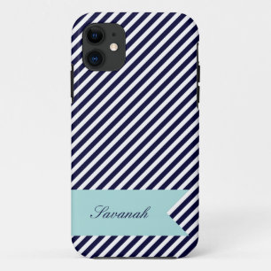 Navy Blue & White Stripes met Monogram iPhone 5 Ho Case-Mate iPhone Case