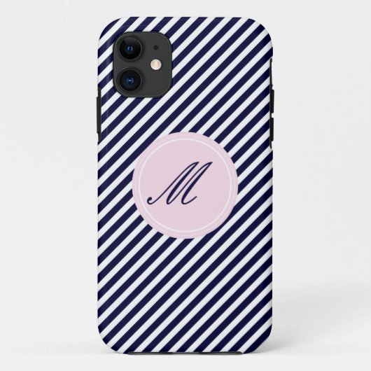 Navy Blue & White Stripes met Monogram iPhone 5 Ho Case-Mate iPhone Case (Achterkant)