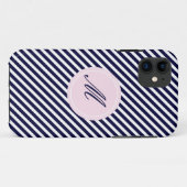 Navy Blue & White Stripes met Monogram iPhone 5 Ho Case-Mate iPhone Case (Achterkant (horizontaal))