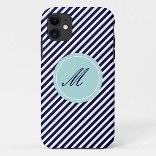 Navy Blue & White Stripes met Monogram iPhone 5 Ho Case-Mate iPhone Case (Achterkant)