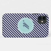 Navy Blue & White Stripes met Monogram iPhone 5 Ho Case-Mate iPhone Case (Achterkant (horizontaal))