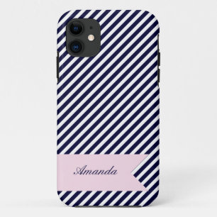 Navy Blue & White Stripes met Monogram iPhone 5 Ho Case-Mate iPhone Case