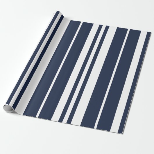 Navy Blue White Stripes Modern Cadeaupapier (Uitgerold)