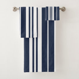 Navy Blue White Stripes Modern Chic Bad Handdoek