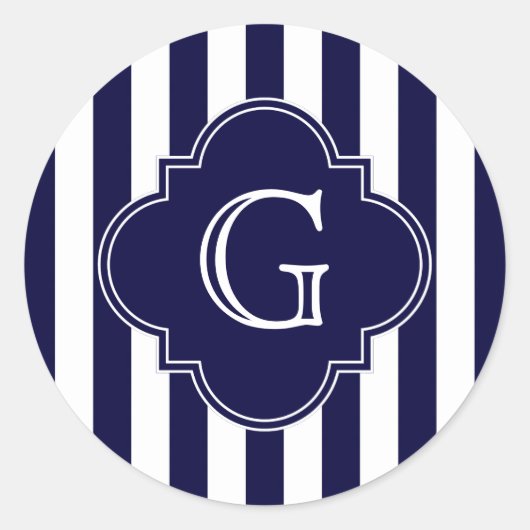 Navy Blue White Stripes, Navy Label Monogram (Voorkant)