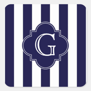Navy Blue White Stripes, Navy Label Monogram